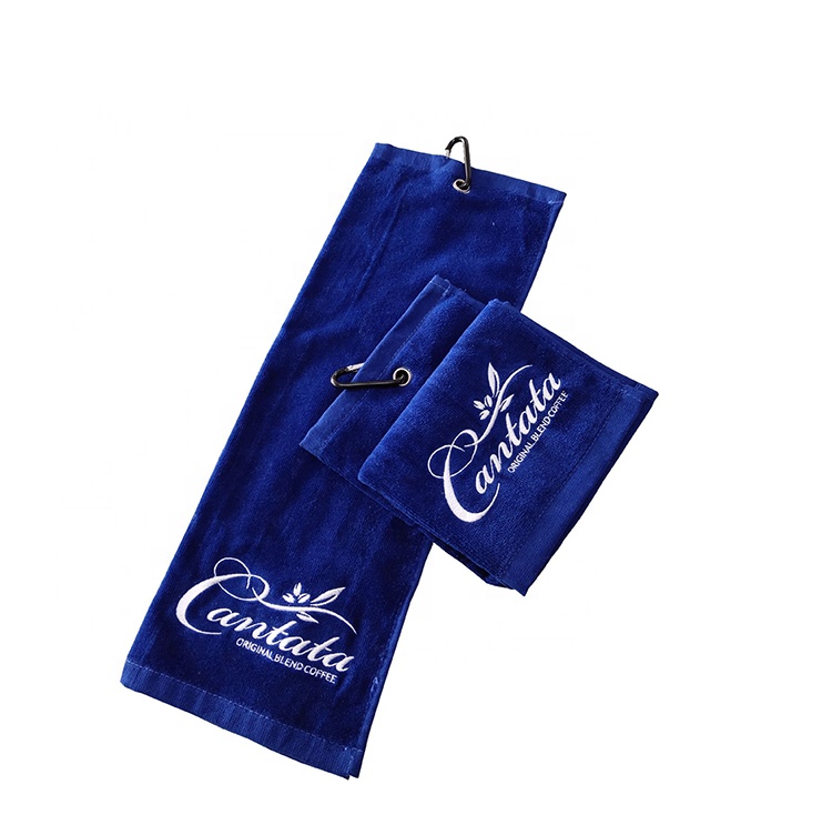 Velour cotton golf towel embroidered customized with hook for wholesale