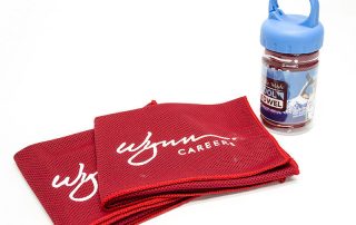 silkscreen printed 2 sides mesh cooling towel with bottle